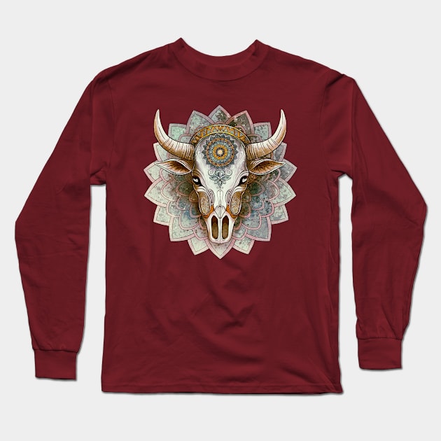 Cow skull mandala Long Sleeve T-Shirt by Ange art